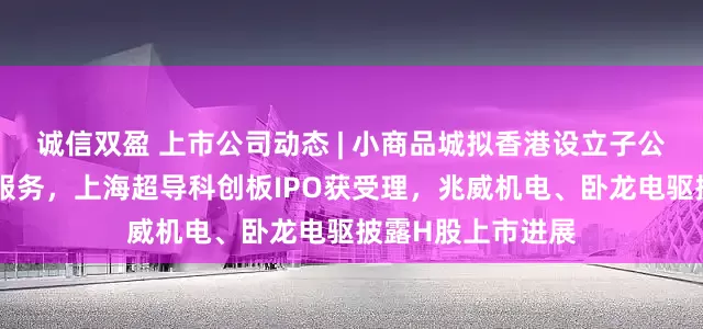 诚信双盈 上市公司动态 | 小商品城拟香港设立子公司提供公司秘书服务，上海超导科创板IPO获受理，兆威机电、卧龙电驱披露H股上市进展