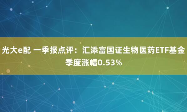 光大e配 一季报点评：汇添富国证生物医药ETF基金季度涨幅0.53%